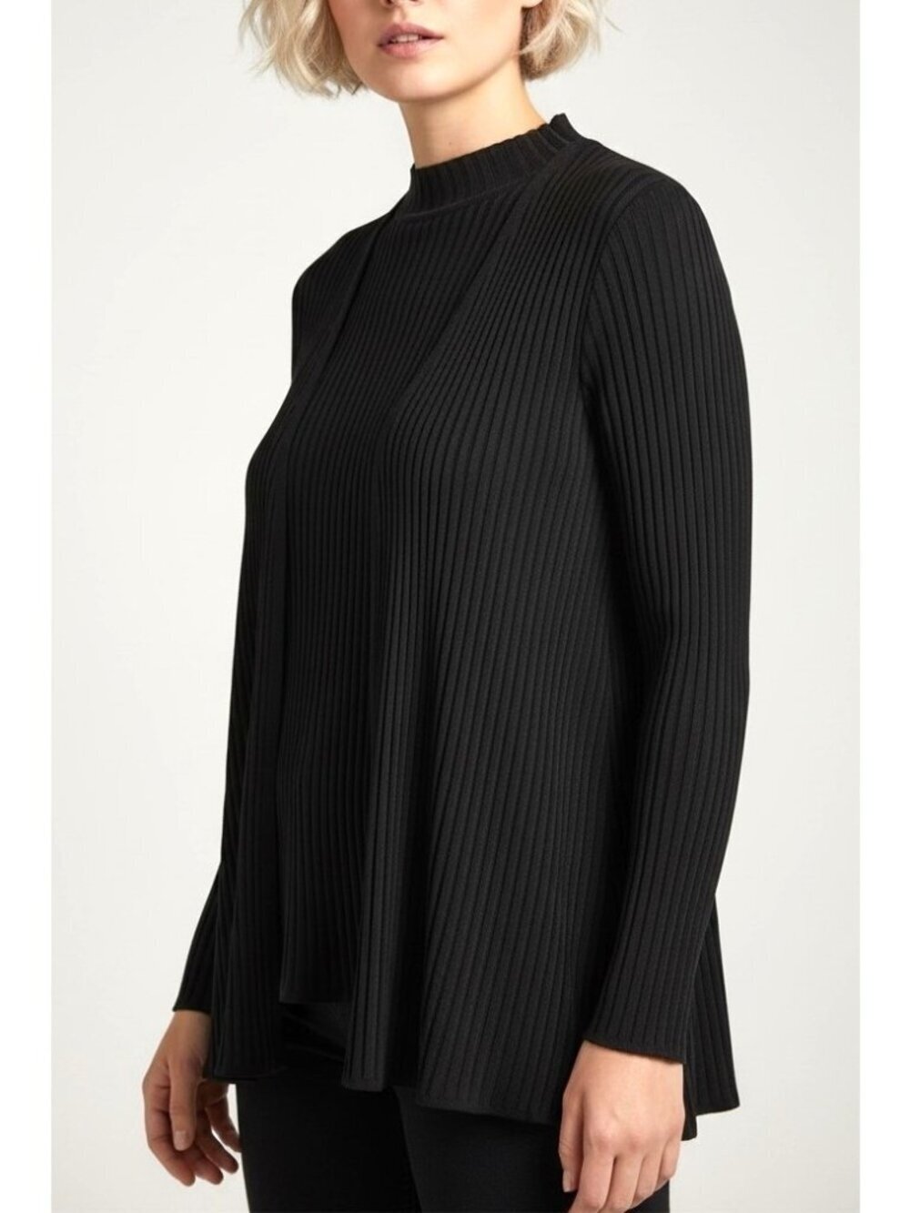 Misook Black Ribbed Knit Top & Cardigan Set Mock Neck Stretch XL